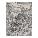 Albrecht Durer, Samson Rending the Lion (Bartsch 2, Meder, Hollstein 107, Schoch Mende Scherbaum 127), c. 1496-97, Woodcut on laid paper with Large Imperial Orb watermark (Meder 53), Meder's state a (of d), trimmed to or just within borderline