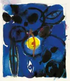 Ernst Wilhelm Nay, Dunkelblau, 1964, Aquarell, Tuschpinsel und Bleistift auf genarbtem Papier