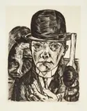 Max Beckmann, Selbstbildnis mit steifem Hut, 1921, Kaltnadel auf Bütten