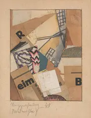 Merzzeichnung 48 (Windmühle) by Kurt Schwitters, 1920, Collage, Farbstift, Aquarell auf Papier, sold Jun 2025