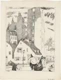 Lyonel Feininger, Hohe Häuser, 1910, Tuschfeder auf Bütten