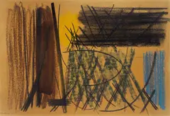 Komposition by Hans Hartung, 1952, Farbkreide auf Papier, sold May 2011