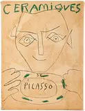 Pablo Picasso, Face in a Star, 1947, Rectangular dish of white earthenware clay, engobe decoration, engraved under yellow glaze