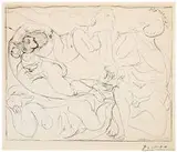 Pablo Picasso, Flûtiste et Trois Femmes Nues (from La Suite Vollard), Drypoint and scraper on Montval paper