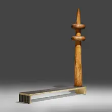 Claudia Comte, Sculpture Object #20 (The Whoosh), 2014, walnut, oak, burned and chainsaw-carved oak