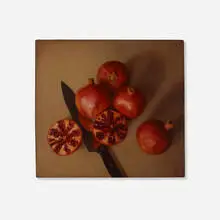 Michael Leonard, Five Pomegranates, 1996, alkyd-oil on Masonite