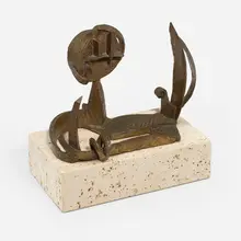 Untitled by Dorothy Dehner, 1961, bronze, travertine, sold May 2023