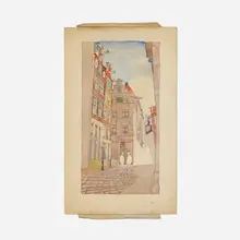 Edward Penfield, Men Conversing in the Street, watercolor on paper laid to board