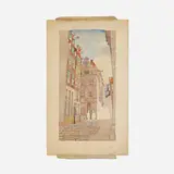 Edward Penfield, Men Conversing in the Street, watercolor on paper laid to board