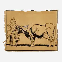 Edward Penfield, Woman with Cow, ink and pastel on paper