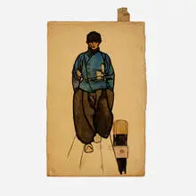 Edward Penfield, Dutch Man, c. 1910, watercolor and ink on paper laid to paperboard
