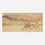 Edward Penfield, Rider in Landscape, watercolor on paperboard