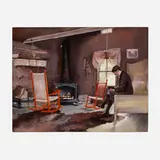 Edward Penfield, Interior Scene, watercolor on paper