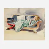 Edward Penfield, Woman on a Couch, watercolor on paperboard