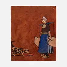Edward Penfield, Dutch Woman and Cat, c. 1910, gouache, pastel and graphite on paper