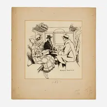Edward Penfield, Three People in a Train Car, ink on paperboard