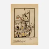 Edward Penfield, Study for Holland and Her Ships, lithograph with hand-coloring on paperboard