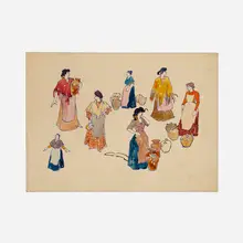 Edward Penfield, Study for The Women Who Come to the Fountain, c. 1910, ink and watercolor on artist board