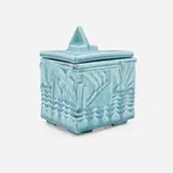 Rare Art Deco Transportation production lidded box by Louise Abel for Rookwood Pottery, 1931, glazed porcelain, sold Jun 2025