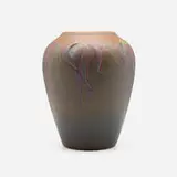 Carved Mat vase with poinsettia flowers by Charles S. Todd for Rookwood Pottery, 1913, glazed earthenware, sold Jun 2025