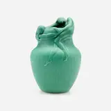 Rare Modeled Mat vase with two nudes by Anna Marie Valentien for Rookwood Pottery, 1901, glazed earthenware, sold Jun 2025