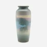 Scenic Vellum vase with snow-covered landscape by Fred Rothenbusch for Rookwood Pottery, 1911, glazed earthenware, sold Jun 2025