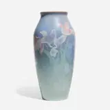 Large Vellum vase / lamp base with tulips by attribution for Rookwood Pottery Lenore Asbury, sold Jun 2025