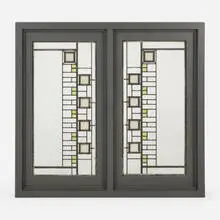 Frank Lloyd Wright, Casement windows from the Avery Coonley House, Riverside, Illinois, pair, c. 1908, opalescent, iridized and clear glass, zinc, painted wood