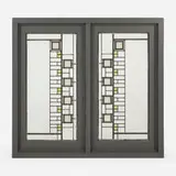 Frank Lloyd Wright, Casement windows from the Avery Coonley House, Riverside, Illinois, pair, c. 1908, opalescent, iridized and clear glass, zinc, painted wood