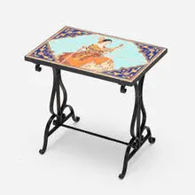 Malibu Potteries, Señorita tile-top table, 1926-32, glazed earthenware tiles decorated in cuerda seca, wrought iron