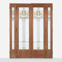 Prairie School, Doors, pair, c. 1915, oak, leaded glass
