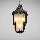 Simonet Frères, Les Orchidées chandelier, c. 1925, patinated wrought iron, molded glass