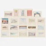 Frank Lloyd Wright, Selected Drawings Portfolio, Volumes 1 and 2, 1977, 1980, offset lithograph in colors, printed paper