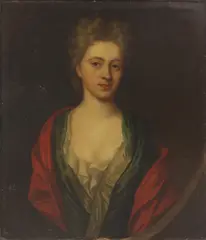 Untitled by Thomas Murray, in a green dress and red cloak oil on canvas, sold Dec 2020