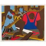 Jacob Lawrence, Carpenters (Nesbett L77-2), 1977, Offset lithograph in colors on wove paper
