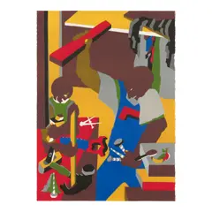 Jacob Lawrence, Builders Three (Nesbett L91-1), 1991, Offset lithograph in colors on wove paper
