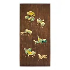 'Horses' Panel by Philip and Kelvin Laverne, patinated and engraved bronze and pewter, hand-applied enamel cloisonne, engraved facsimile signature, unique colors, sold Mar 2026