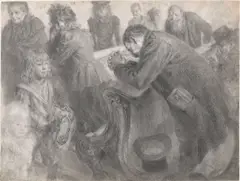 Adolph von Menzel, In der Kirche. Nach 1898, Bleistift und Kreide auf Papier