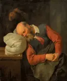 David Ryckaert III, Schlafender Alter, Um 1640, Öl auf Holz