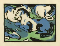 Franz Marc, Ruhende Pferde, 1911, Farbholzschnitt auf Japanbütten