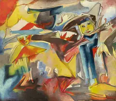 Hannah Höch, Regenschirmmännchen (oder: Der Regenschirmsammler), 1931, Öl auf Leinwand