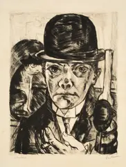 Max Beckmann, Selbstbildnis mit steifem Hut, 1921, Kaltnadel auf Bütten