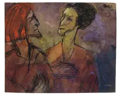 Emil Nolde, Gespräch, Um 1941, Aquarell und Tuschpinsel auf Japan, vom Künstler auf leichten Karton montiert