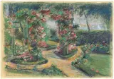 Max Liebermann, Der Rosengarten in Wannsee, 1928, Pastell auf bräunlichem Papier