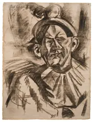 Bohumil Kubišta, Pierrot in Halbfigur, 1911, Kohle auf Bütten (Wasserzeichen: MBM (France))