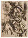 Bohumil Kubišta, Pierrot in Halbfigur, 1911, Kohle auf Bütten (Wasserzeichen: MBM (France))