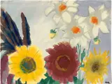 Emil Nolde, Sonnenblumen und Dahlien, Aquarell auf Japan