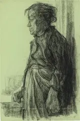 Käthe Kollwitz, Stehende Arbeiterfrau, 1908, Kohle auf hellgrünem Bütten