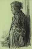 Käthe Kollwitz, Stehende Arbeiterfrau, 1908, Kohle auf hellgrünem Bütten