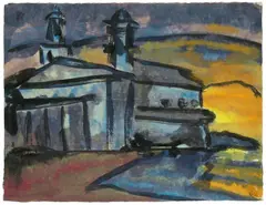 Abenddämmerung mit Kirche by Emil Nolde, Aquarell und Tuschpinsel auf Japanbütten, sold Jun 2010